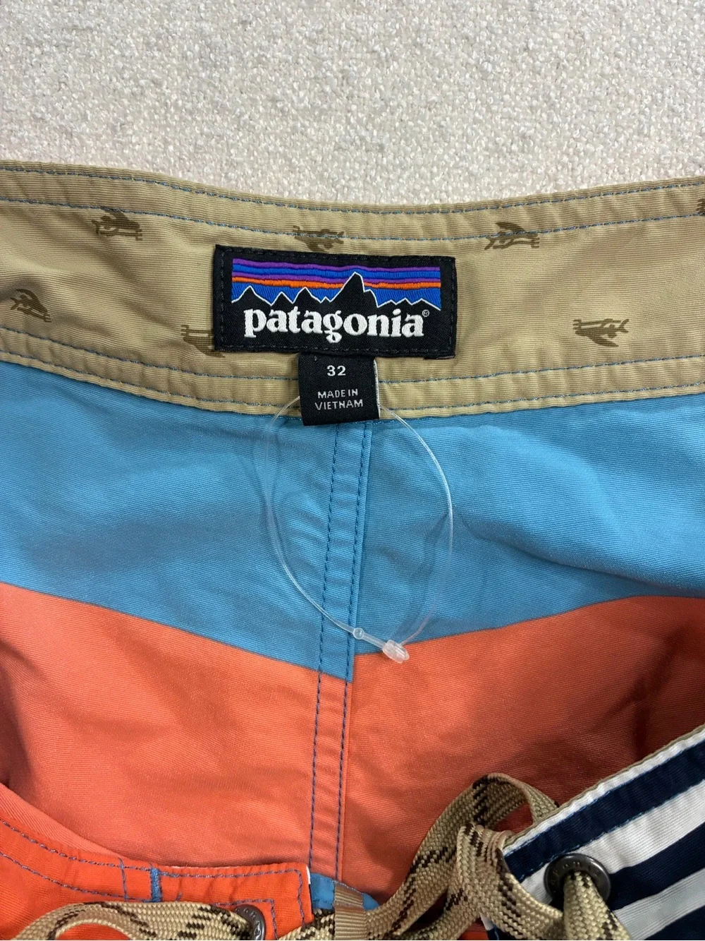 Patagonia Men’s Board Shorts Size 32 Orange Blue Striped Surf Swim Trunks